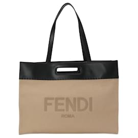 Fendi-Fendi 7V80 Leather Canvas Shoulder Bag-Black,Beige