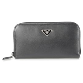 Prada-Prada Saffiano Triangle Leather Long Wallet-Black