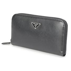 Prada-Prada Saffiano Triangle Leather Long Wallet-Black