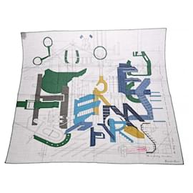 Hermès-Hermes Carré H 100 Scarf-Brown,Blue,Green