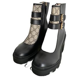 Gucci Black Leather Ankle Boots Black