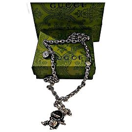 Autre Marque Authentic Gucci Sterling Silver Interlocking GG Chain Astronaut Pendant Necklace Silvery