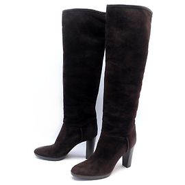 BOTTES LORO PIANA EN DAIM MARRON 40.5 TALONS HAUTS 10 CM BROW DEER BOOTS Marron