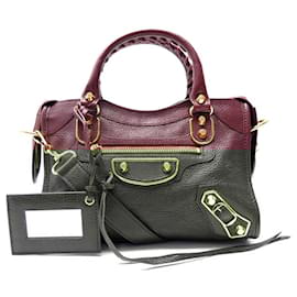 Balenciaga-NEW BALENCIAGA MINI CITY BAG 300295 SHOULDER STRAP BORDEAUX LEATHER BAG-Dark red