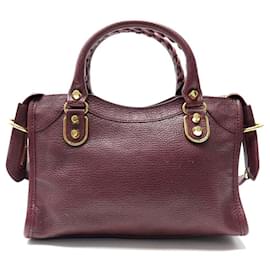 Balenciaga-NEW BALENCIAGA MINI CITY BAG 300295 SHOULDER STRAP BORDEAUX LEATHER BAG-Dark red