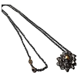 Alexander Mcqueen-Authentic Alexander McQueen Silver Plated Flower Skull Necklace-Silver hardware