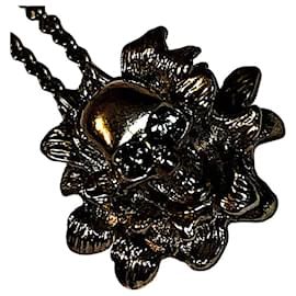 Alexander Mcqueen-Authentic Alexander McQueen Silver Plated Flower Skull Necklace-Silver hardware