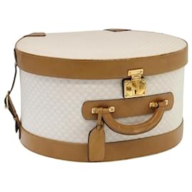 Céline-CELINE Macadam Canvas Hat Case Trunk PVC Leather White Auth 89338-White