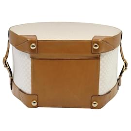Céline-CELINE Macadam Canvas Hat Case Trunk PVC Leather White Auth 89338-White
