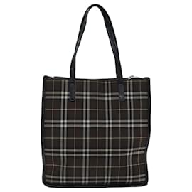 Autre Marque-Burberrys Nova Check Blue Label Tote Bag Canvas Brown Auth bs18268-Brown