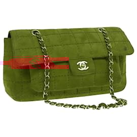 Chanel-CHANEL Choco Bar Chain Shoulder Bag Suede Gold Orange CC Auth bs18325-Golden,Orange