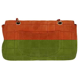 Chanel-CHANEL Choco Bar Chain Shoulder Bag Suede Gold Orange CC Auth bs18325-Golden,Orange