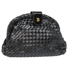 BALLY INTRECCIATO Pouch Leather Black Auth ti2092 Black