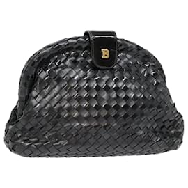 Bally-BALLY INTRECCIATO Pouch Leather Black Auth ti2092-Black