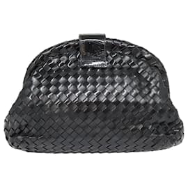 Bally-BALLY INTRECCIATO Pouch Leather Black Auth ti2092-Black
