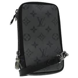 LOUIS VUITTON Monogram Eclipse Double Pouch para telefone Cinza M69534 LV Auth 89410 Marrom Monograma