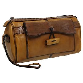Berluti Calligraphy Clutch Bag Leather Yellow Silver Auth bs18802 Silvery Yellow