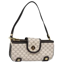 Céline-CELINE Macadam Canvas Accessory Pouch PVC Leather White Gold Auth 93826A-White,Golden