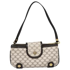 Céline-CELINE Macadam Canvas Accessory Pouch PVC Leather White Gold Auth 93826A-White,Golden
