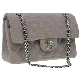 Chanel-CHANEL Matelasse Chain Hand Bag Cotton Purple Silver CC Auth bs18352-Silvery,Purple