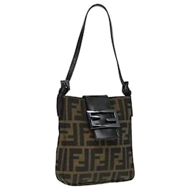 Fendi-FENDI Zucca Canvas Mamma Baguette Shoulder Bag Black Silver Brown Auth 93258-Brown,Black,Silvery