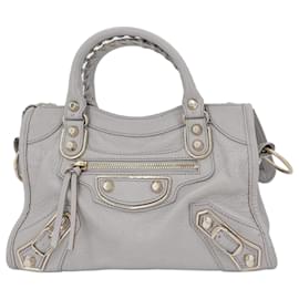 Balenciaga-City Leather Handbag Silver-Silvery