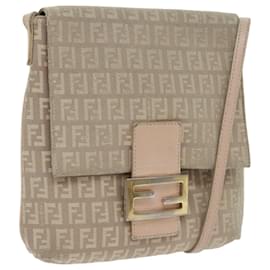 Fendi-FENDI Zucchino Canvas Shoulder Bag Beige Gold Auth bs18891-Beige,Golden