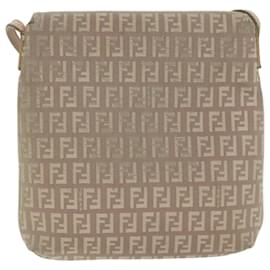 Fendi-FENDI Zucchino Canvas Shoulder Bag Beige Gold Auth bs18891-Beige,Golden