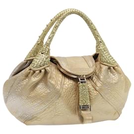 Fendi-FENDI Spy Hand Bag Leather Gold Tone Auth ki4970-Other