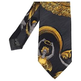 Gianni Versace-Gianni Versace Dark Grey Printed Silk Tie-Grey,Dark red