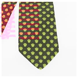 Gianni Versace-Gianni Versace Bordeaux Medusa Silk Tie - 2000s-Golden,Dark red,Sand