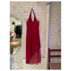 No Name Vestido Halter de Seda Granate Vermelho