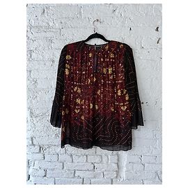 Autre Marque Blusa plisada de malla Vivienne Tam Burdeos