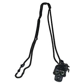 Collier pendentif crâne de libellule clouté noir authentique Alexander McQueen Noir