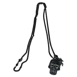 Alexander Mcqueen-Authentic Alexander McQueen Black Studded Dragonfly Skull Pendant Necklace-Black
