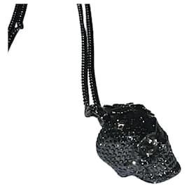 Alexander Mcqueen-Authentic Alexander McQueen Black Studded Dragonfly Skull Pendant Necklace-Black