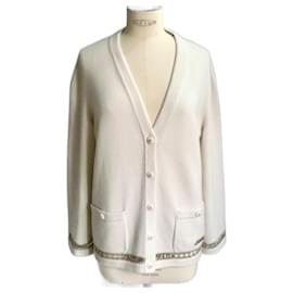 Chanel-CHANEL Cashmere cardigan off-white like new size 38-Cream