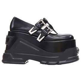 Versace Anthem Maryjane em couro de bezerro com fivela dupla e plataforma brogue Preto