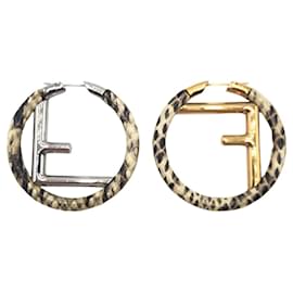 Fendi-Fendi Python Silver Gold Metal Hoop Earrings-Silvery,Metallic