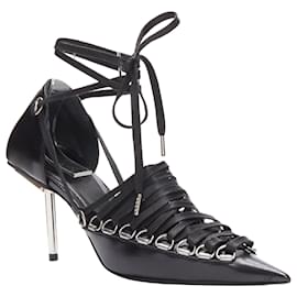 Balenciaga-Balenciaga corset leather silver buckles laced pump-Black