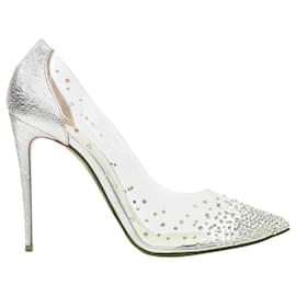 Christian Louboutin-Pompe de mariée en PVC transparent argent strass Degrastrass de Christian Louboutin-Argenté,Métallisé