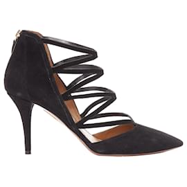 Aquazzura-Aquazzura electric suede criss cross strappy booties pump-Black