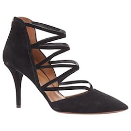 Aquazzura-Aquazzura electric suede criss cross strappy booties pump-Black