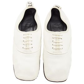 Loewe Derby Soft Leather Logo Tab Lace Up Flat Shoes White