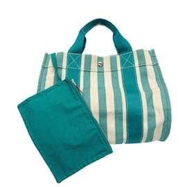 Hermès Borsa tote in tela da donna Hermes Cannes Verde Bianco sporco