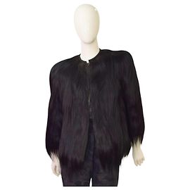 Autre Marque Schwarze Langhaar Felljacke Schwarz