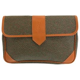 Yves Saint Laurent-Yves Saint Laurent Vintage Remy Martin Collaboration YSL Logo Brown Canvas/Leather Clutch Bag-Brown