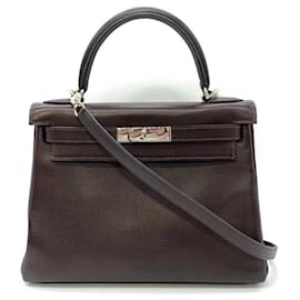 Hermès-Hermes Kelly 28 Brown Leather Handbag-Brown