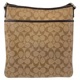 Coach-Coach Signature PVC Leather Messenger Bag-Brown,Beige