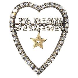 Christian Dior Broche de metal dourado J'ADIOR com strass da Dior Dourado Metálico
